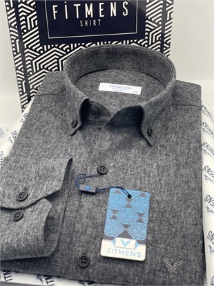 Klasik Uzun Kol Kışlık Oduncu %100 Cotton Filafil Yaka Düğmeli Hediye Kutulu Erkek Gömlek FS-003136 - Gri