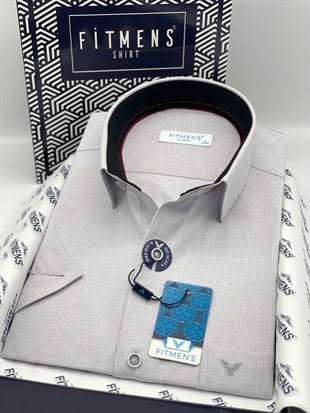 Klasik Kısa Kol Keten Cotton Hediye Kutulu Erkek Gömlek FS-003624 - Gri