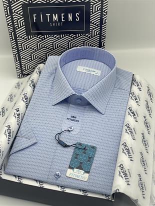 Klasik Kısa Kol Desenli Hediye Kutulu Erkek Gömlek FS-004159 - Açık Mavi