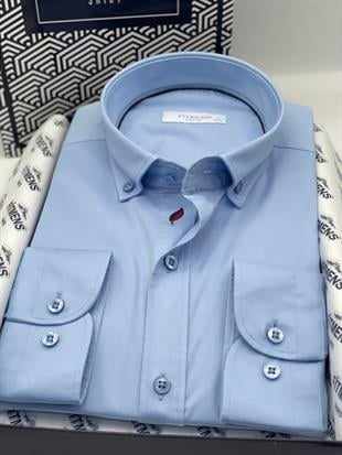 Slim Fit Uzun Kol Yıkamalı Gabardin Hediye Kutulu Erkek Gömlek FS-001364 - Mavi