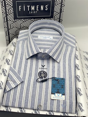 Klasik Kısa Kol Keten Cotton Nefes Alan Kumaş Hediye Kutulu Erkek Gömlek FS-004574 - Lacivert