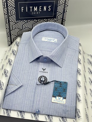 Klasik Kısa Kol Keten Cotton Nefes Alan Kumaş Hediye Kutulu Erkek Gömlek FS-004572 - Mavi