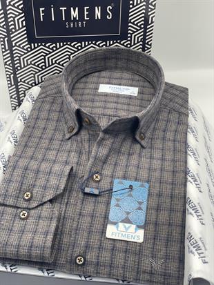 Klasik Uzun Kol Kışlık Ekoseli Oduncu Yaka Düğmeli Pamuklu Hediye Kutulu Erkek Gömlek FS-004342 - Kahverengi