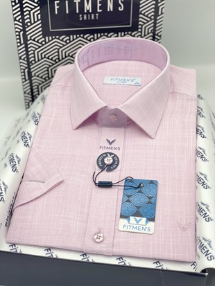 Klasik Kısa Kol Keten Yaka Alttan Düğmeli Rahat Kumaş Hediye Kutulu Erkek Gömlek FS-004588 - Pembe