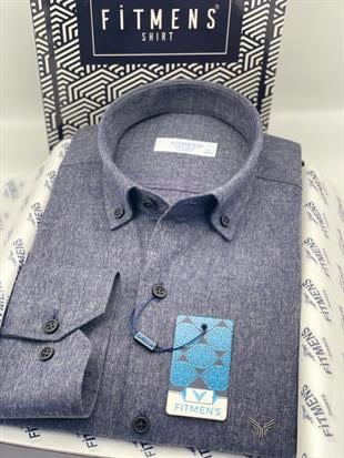 Klasik Uzun Kol Kışlık Oduncu Yaka Düğmeli Pamuklu Hediye Kutulu Erkek Gömlek Y.Filafil FS-003136 - Lacivert Bej