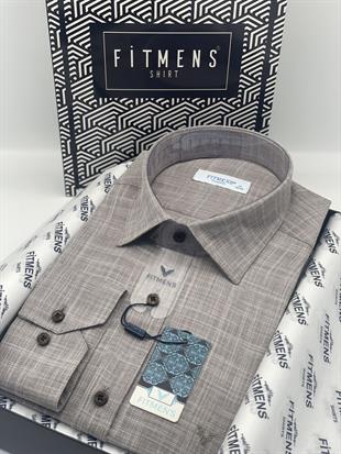 Klasik Uzun Kol Keten Yaka Alttan Düğmeli Hediye Kutulu Erkek Gömlek FS-003686 - Kahverengi