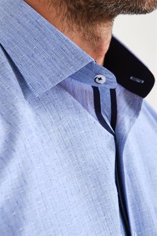 Klasik Kısa Kol Neon Nokta Armür Hediye Kutulu Erkek Gömlek FS-001216 - Saks Mavi