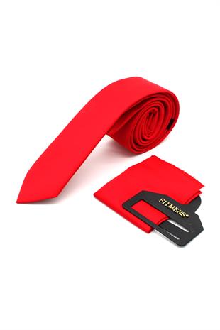 Erkek Kravat Mendil Seti FS-001866 - Kırmızı