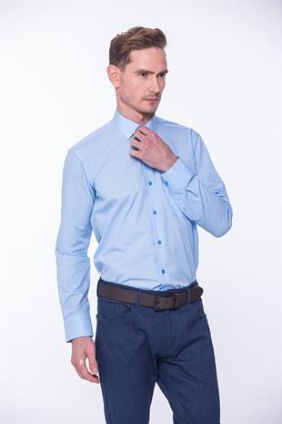 Klasik Uzun Kol Terry Cotton Hediye Kutulu Erkek Gömlek FS-001367 - Mavi