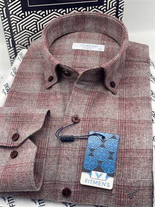Klasik Uzun Kol Kışlık %100 Cotton Yaka Düğmeli Hediye Kutulu Erkek Gömlek FS-003135 - Bordo