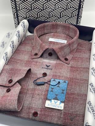 Klasik Uzun Kol Kışlık %100 Cotton Yaka Düğmeli Hediye Kutulu Erkek Gömlek FS-003135 - Bordo