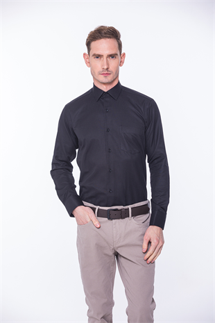 Klasik Uzun Kol Oxford Hediye Kutulu Kolay Ütülenebilir Erkek Gömlek FS-001254 - Siyah