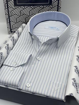 Klasik Uzun Kol Çizgili Hediye Kutulu Erkek Gömlek FS-003864 - Açık Mavi