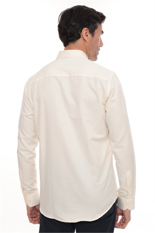 Slim Fit Uzun Kol Pamuklu Hediye Kutulu Kolay Ütülenebilir Erkek Gömlek FS-002225 - Krem