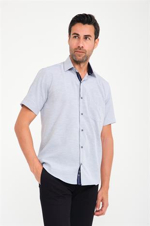 Klasik Kısa Kol V Flam Keten Hediye Kutulu Erkek Gömlek FS-001217 - Lacivert