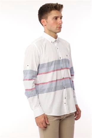 Slim Fit Uzun Kol Panolu Keten Hediye Kutulu Kolay Ütülenebilir Erkek Gömlek FS-002995 - Bordo Lacivert