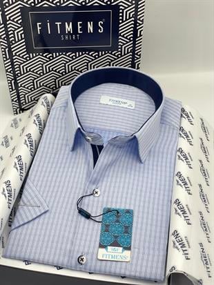 Klasik Kısa Kol Kareli Hediye Kutulu Erkek Gömlek FS-004157 - Mavi