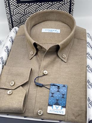 Klasik Uzun Kol Pamuklu Yaka Düğmeli Hediye Kutulu Kolay Ütülenebilir Erkek Gömlek FS-003897 - Kahverengi