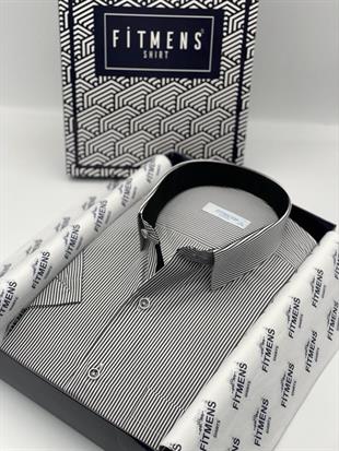 Klasik Kısa Kol Çizgili Hediye Kutulu Erkek Gömlek FS-003005 - Siyah