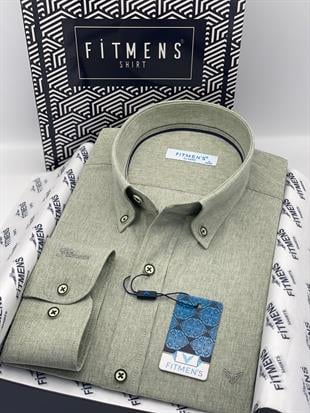 Klasik Uzun Kol Yaka Düğmeli Cepsiz Hediye Kutulu Erkek Gömlek FS-004209 - Yeşil