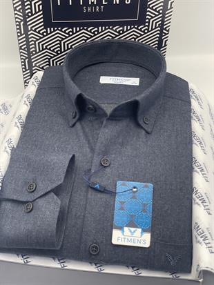 Klasik Uzun Kol Kışlık %100 Cotton Yaka Düğmeli Hediye Kutulu Erkek Gömlek FS-003766 - Lacivert
