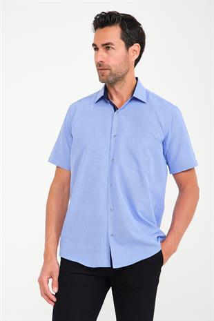 Klasik Kısa Kol Filafil Pötikareli Swift Hediye Kutulu Erkek Gömlek FS-001220 - Saks Mavi
