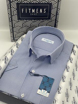 Klasik Kısa Kol Çizgili Hediye Kutulu Erkek Gömlek FS-003005 - Mavi
