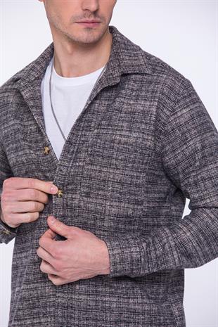 Oversize Yeni Sezon Gömlek Yaka Pamuklu Oduncu Hediye Kutulu Erkek Gömlek FS-002168 - Pudra