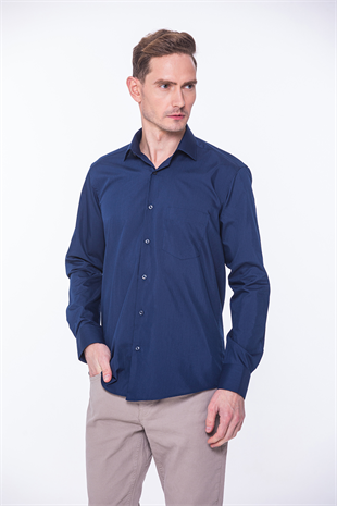 Klasik Uzun Kol Oxford Hediye Kutulu Kolay Ütülenebilir Erkek Gömlek FS-001254 - Lacivert
