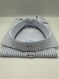 Slim Fit Uzun Kol Premium Çizgili Yaka Düğmeli Hediye Kutulu Erkek Gömlek FS-004440 - Açık Mavi