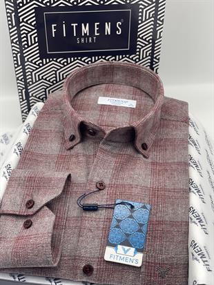 Klasik Uzun Kol Kışlık %100 Cotton Yaka Düğmeli Hediye Kutulu Erkek Gömlek FS-003135 - Bordo