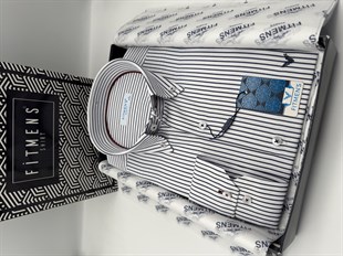 Slim Fit Uzun Kol Premium Çizgili Yaka Düğmeli Hediye Kutulu Erkek Gömlek FS-004440 - Lacivert