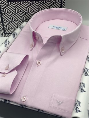 Klasik Uzun Kol Pamuklu Yaka Düğmeli Hediye Kutulu Kolay Ütülenebilir Erkek Gömlek FS-003897 - Pembe