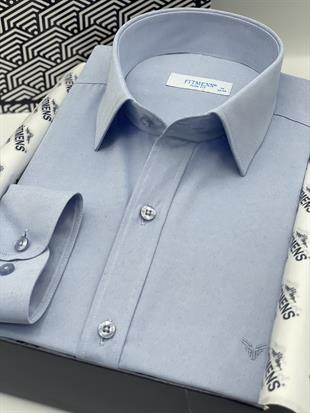 Slim Fit Uzun Kol Saten Hediye Kutulu Kolay Ütülenebilir Erkek Gömlek FS-002968 - Açık Mavi