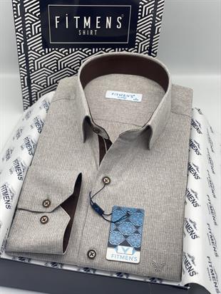 Klasik Uzun Kol Keten Cotton Hediye Kutulu Erkek Gömlek FS-001261 - Bej