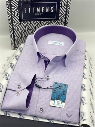 Klasik Uzun Kol Keten Cotton Hediye Kutulu Erkek Gömlek FS-001261 - Lila
