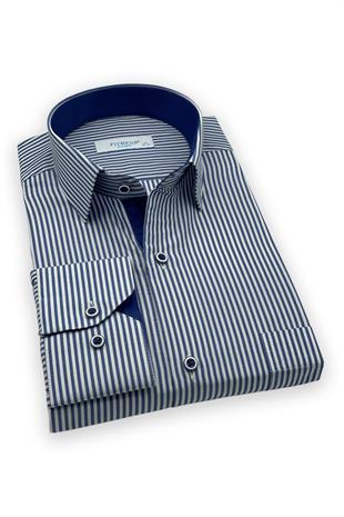 Klasik Uzun Kol Çubuk Çizgili Hediye Kutulu Erkek Gömlek FS-001365 - Saks Mavi