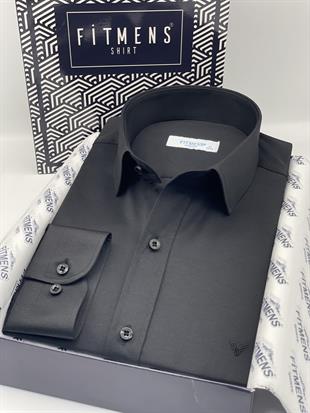 Slim Fit Uzun Kol Saten Hediye Kutulu Kolay Ütülenebilir Erkek Gömlek FS-002968 - Siyah