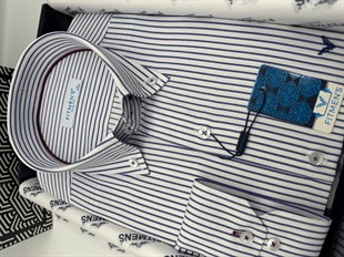 Slim Fit Uzun Kol Premium Çizgili Yaka Düğmeli Hediye Kutulu Erkek Gömlek FS-004440 - Saks Mavi