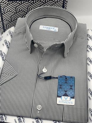 Klasik Kısa Kol Çizgili Hediye Kutulu Erkek Gömlek FS-003005 - Kahverengi