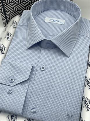 Klasik Uzun Kol Kare Armür Desenli Hediye Kutulu Erkek Gömlek FS-002151 - Açık Mavi