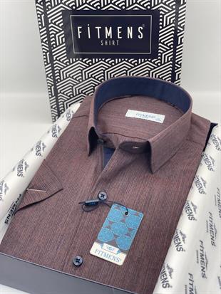 Klasik Kısa Kol Keten Hediye Kutulu Erkek Gömlek FS-003575 - Bordo