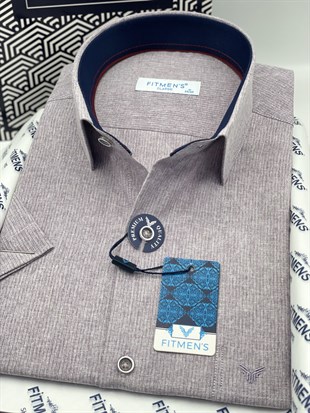 Klasik Kısa Kol Keten Cotton Hediye Kutulu Erkek Gömlek FS-003624 - Lila