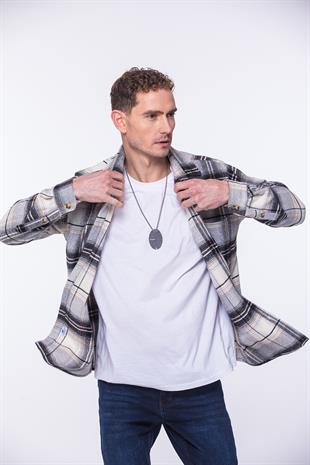 Oversize Yeni Sezon Gömlek Yaka Pamuklu Oduncu Hediye Kutulu Erkek Gömlek FS-002201 - Gri