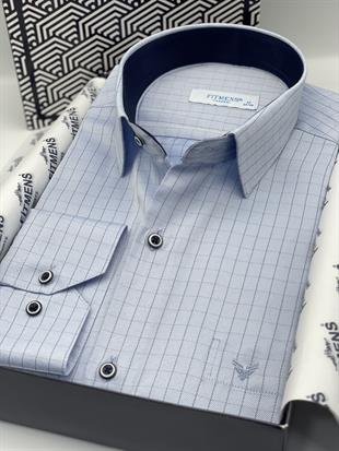 Klasik Uzun Kol Kare Çizgili Hediye Kutulu Erkek Gömlek FS-002153 - Mavi