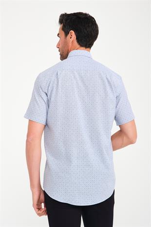 Klasik Kısa Kol Çarpı Filafil Desen Düğmeli Yaka Hediye Kutulu Erkek Gömlek FS-001215 - Lacivert