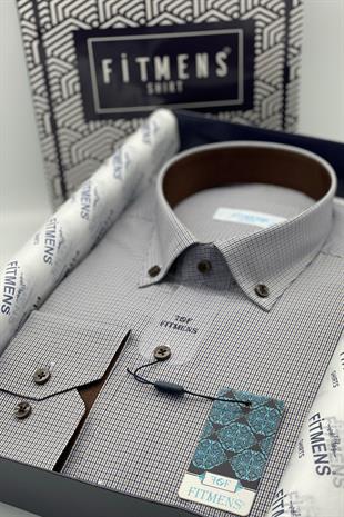 Klasik Uzun Kol Pöti Kareli Yaka Düğmeli Hediye Kutulu Erkek Gömlek FS-002273 - Kahverengi