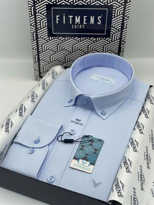 Klasik Uzun Kol Yaka Düğmeli Oxford Hediye Kutulu Erkek Gömlek FS-003571 - Açık Mavi