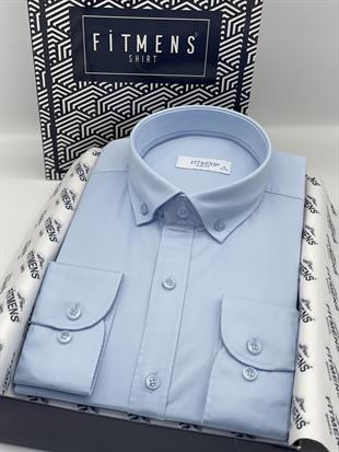 Slim Fit Uzun Kol Yıkamalı Gabardin Hediye Kutulu Erkek Gömlek FS-001364 - Açık Mavi