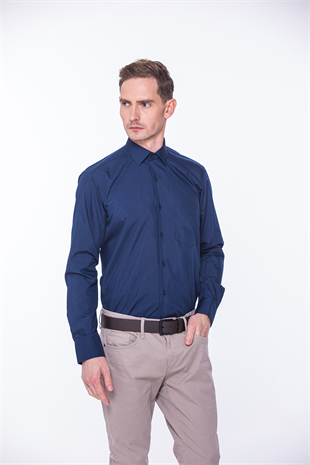 Klasik Uzun Kol Oxford Hediye Kutulu Kolay Ütülenebilir Erkek Gömlek FS-001254 - Lacivert